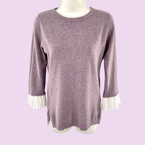 VILA MILANO PURPLE HEATHER PLEATED CHIFFON SLEEVE SWEATER - SMALL